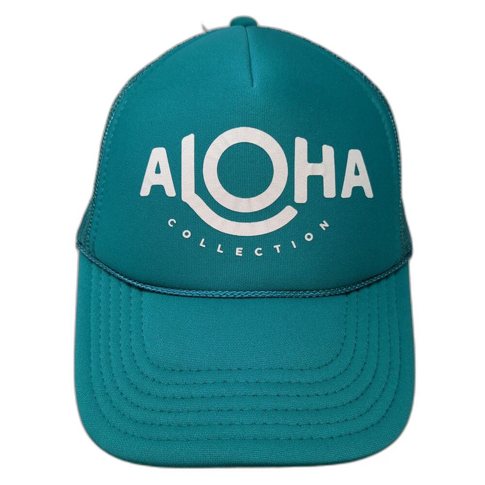 ALOHA Collection Trucker Hat Blue One Size Mesh Snapback Foam Front Rope Beach